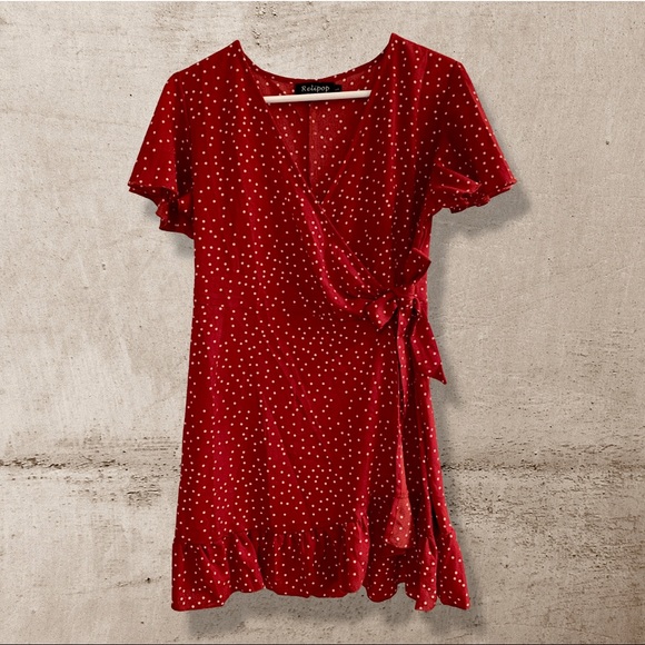 Relipop Dresses & Skirts - NWOT Breezy, Hot Red, White-Polka Dotted Summer Wrap-Round Dress — NEVER WORN